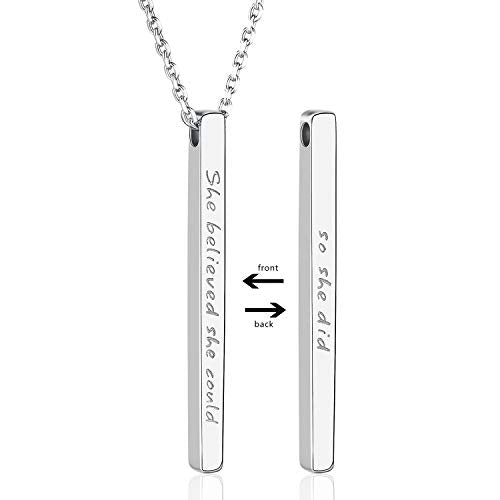 925 Sterling Silver Personalized Inspirational Bar Pendant Necklace Jewelry Engraved