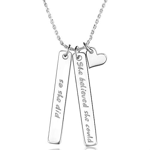 925 Sterling Silver Inspirational Bar Necklace Engraved 'She Believed she Could so she did'