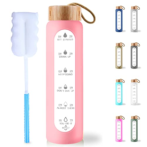 Glass Motivational Water Bottle with Silicone Sleeve