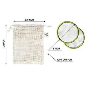 Tampons démaquillants réutilisables (paquet de 20) avec sac à linge lavable