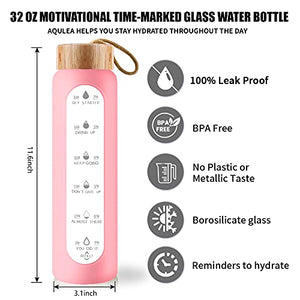 Glass Motivational Water Bottle with Silicone Sleeve