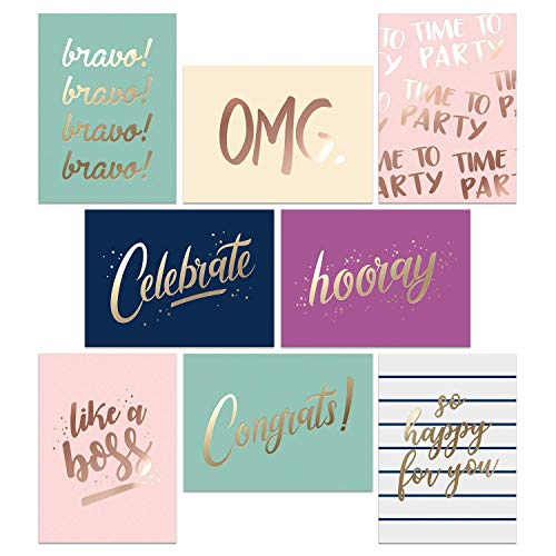 Set of 48 Celebration Greeting Cards – 8 Gold Foil Congrats Design Assortment