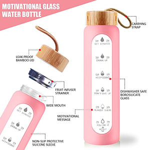 Glass Motivational Water Bottle with Silicone Sleeve